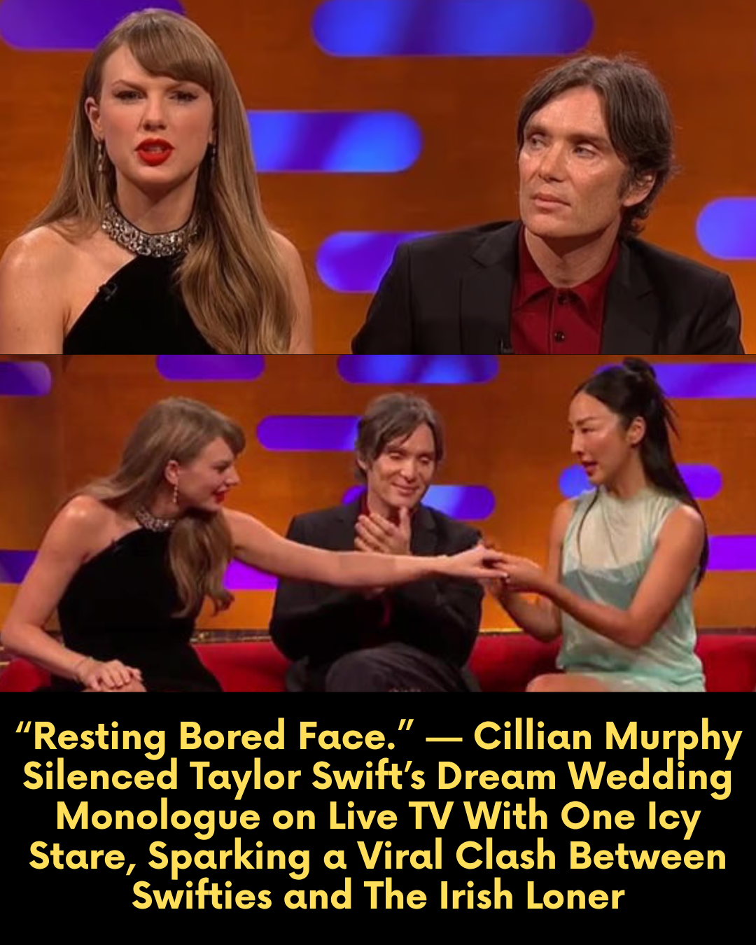 “Resting Bored Face.” — Cillian Murphy Silenced Taylor Swift’s Dream Wedding Monologue on Live TV With One Icy Stare, Sparking a Viral Clash Between Swifties and The Irish Loner