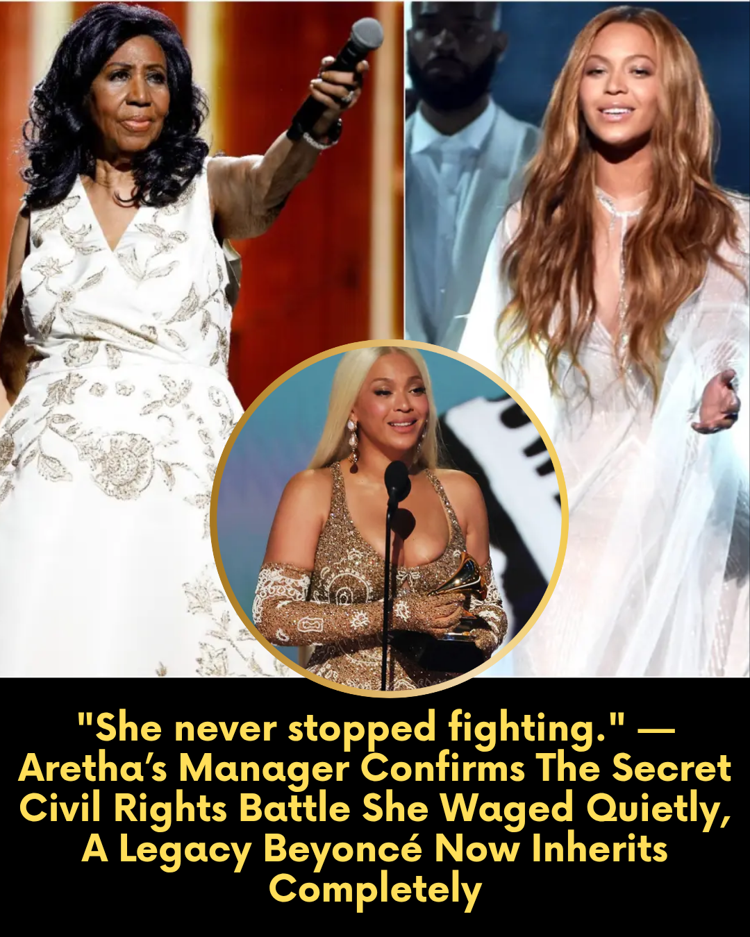 “She never stopped fighting.” — Aretha’s Manager Confirms The Secret Civil Rights Battle She Waged Quietly, A Legacy Beyoncé Now Inherits Completely.
