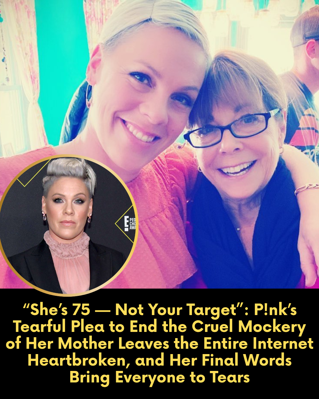 “She’s 75 — Not Your Target”: P!nk’s Tearful Plea to End the Cruel Mockery of Her Mother Leaves the Entire Internet Heartbroken, and Her Final Words Bring Everyone to Tears.
