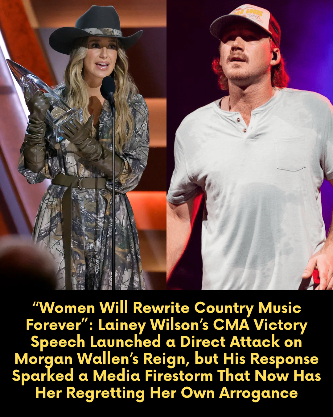 “Women Will Rewrite Country Music Forever”: Lainey Wilson’s CMA Victory Speech Launched a Direct Attack on Morgan Wallen’s Reign, but His Response Sparked a Media Firestorm That Now Has Her Regretting Her Own Arrogance