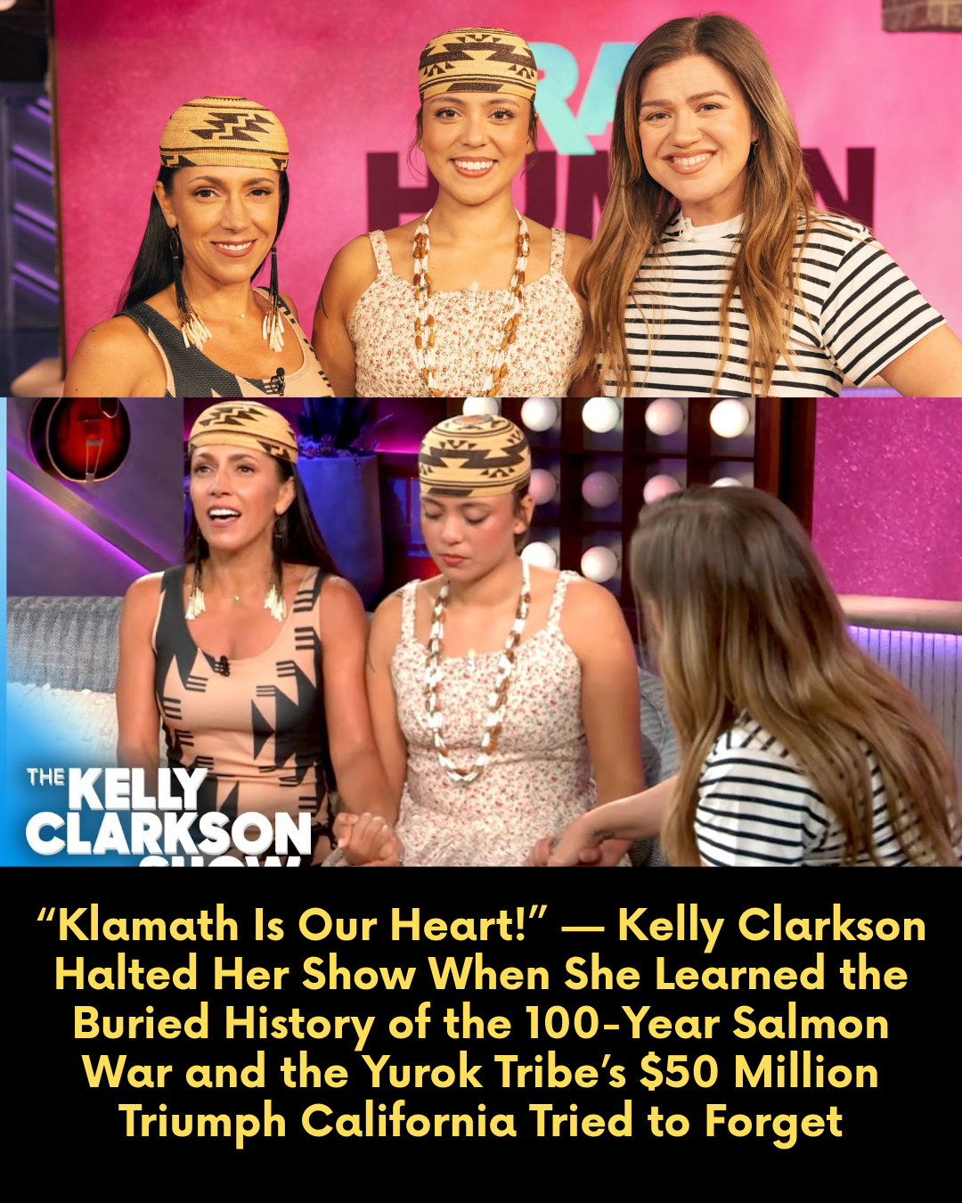 “Klamath Is Our Heart!” — Kelly Clarkson Halted Her Show When She Learned the Buried History of the 100-Year Salmon War and the Yurok Tribe’s $50 Million Triumph California Tried to Forget