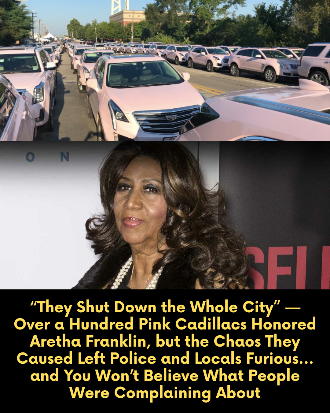 “They Shut Down the Whole City” — Over a Hundred Pink Cadillacs Honored Aretha Franklin, but the Chaos They Caused Left Police and Locals Furious… and You Won’t Believe What People Were Complaining About
