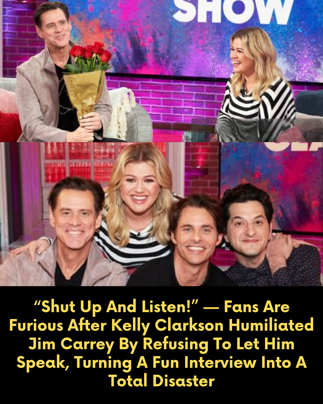 “Shut Up And Listen!” — Fans Are Furious After Kelly Clarkson Humiliated Jim Carrey By Refusing To Let Him Speak, Turning A Fun Interview Into A Total Disaster