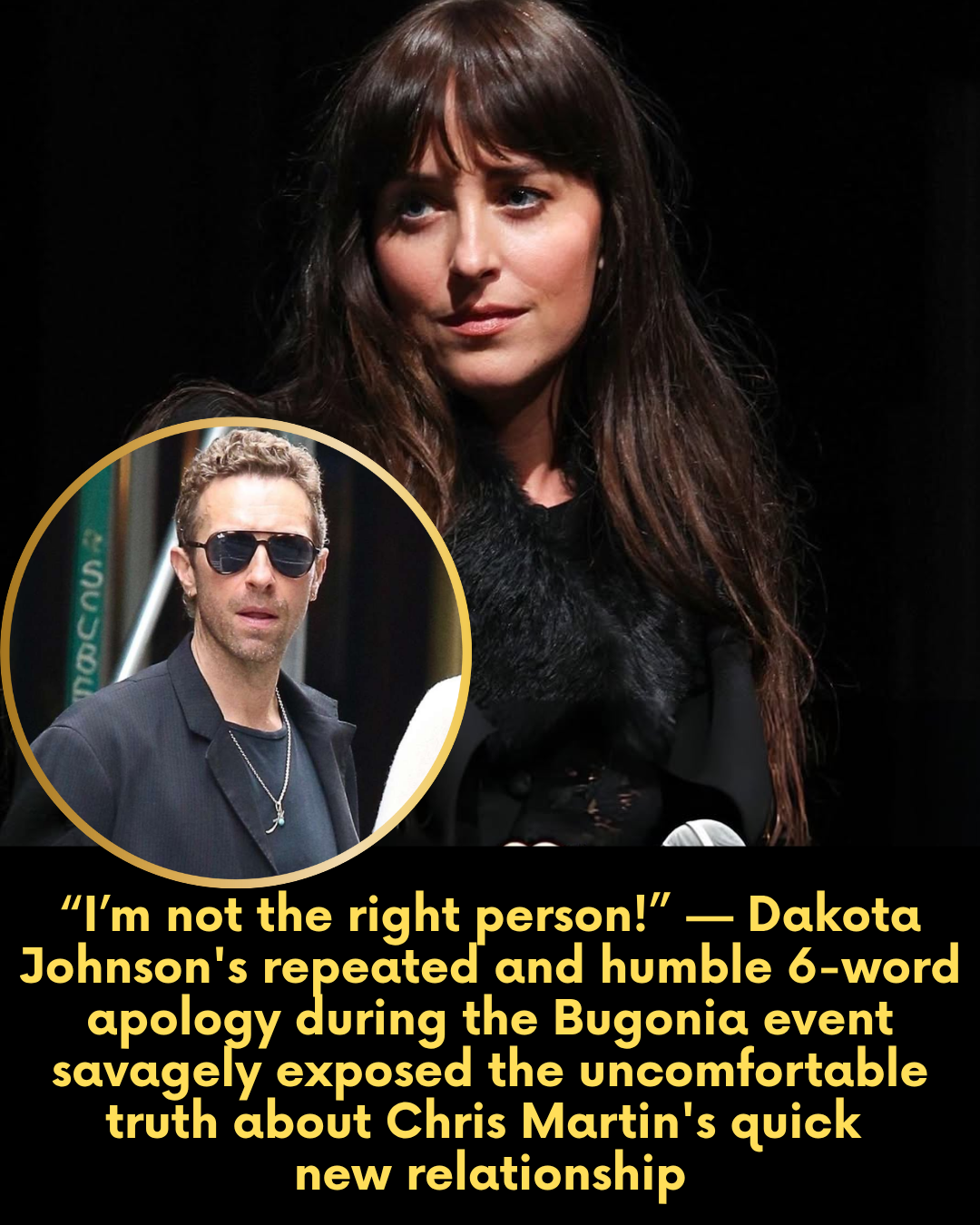 “I’m not the right person!” — Dakota Johnson’s repeated and humble 6-word apology during the Bugonia event savagely exposed the uncomfortable truth about Chris Martin’s quick new relationship.