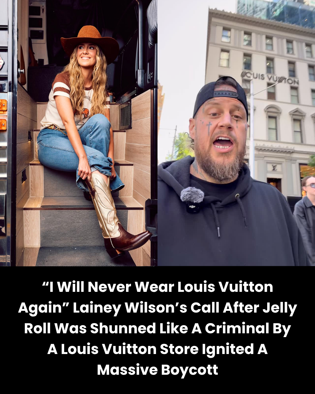 “I Will Never Wear Louis Vuitton Again” Lainey Wilson’s Call After Jelly Roll Was Shunned Like A Criminal By A Louis Vuitton Store Ignited A Massive Boycott