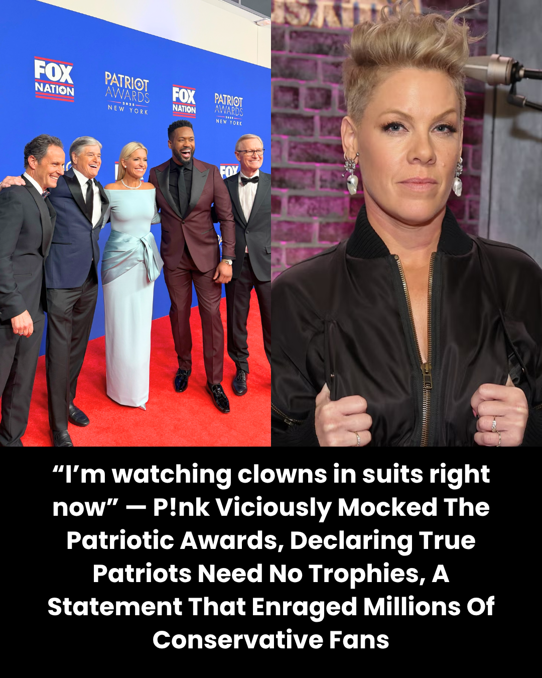 “I’m watching clowns in suits right now” — P!nk Viciously Mocked The Patriotic Awards, Declaring True Patriots Need No Trophies, A Statement That Enraged Millions Of Conservative Fans