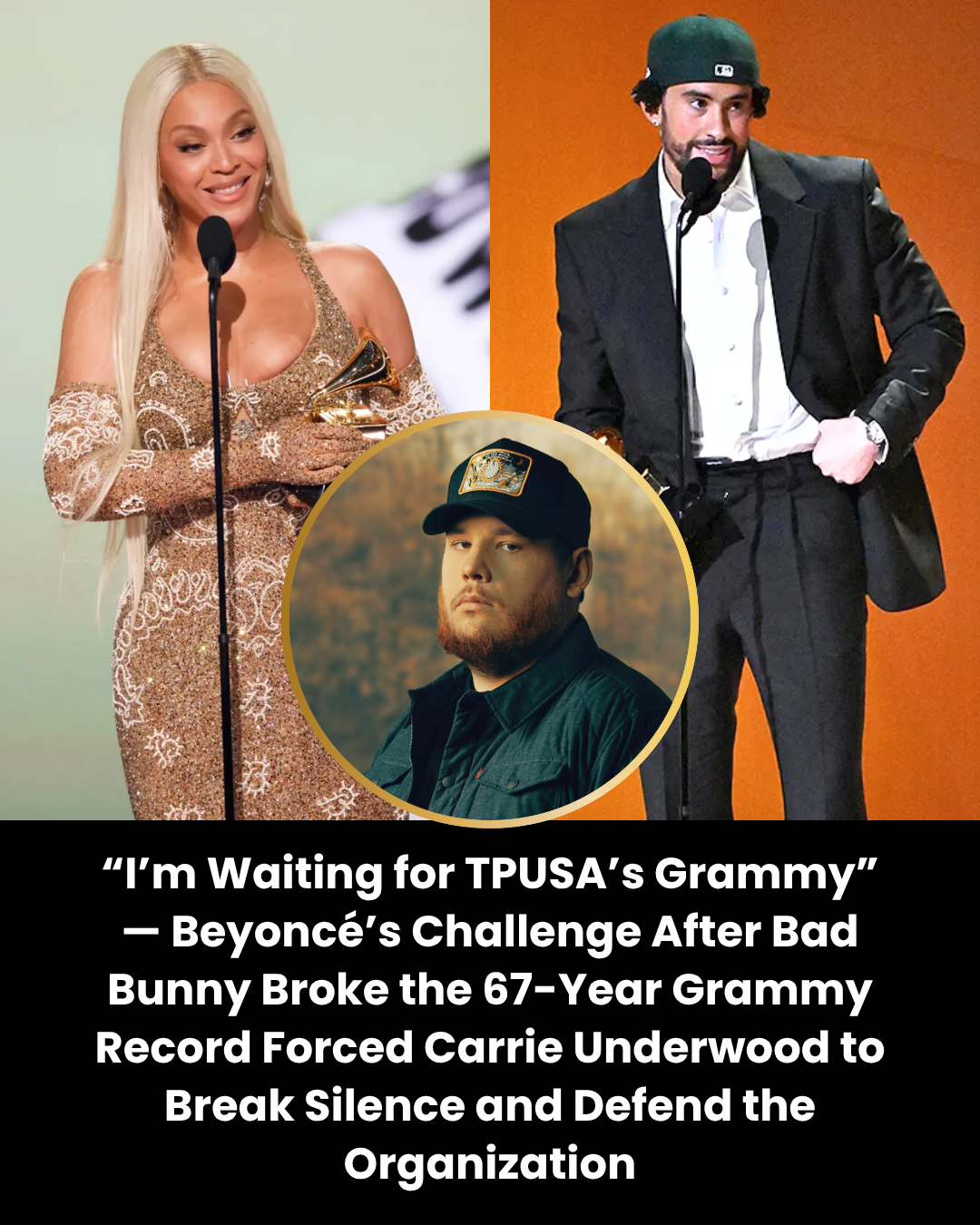“I’m Waiting for TPUSA’s Grammy” — Beyoncé’s Challenge After Bad Bunny Broke the 67-Year Grammy Record Forced Carrie Underwood to Break Silence and Defend the Organization