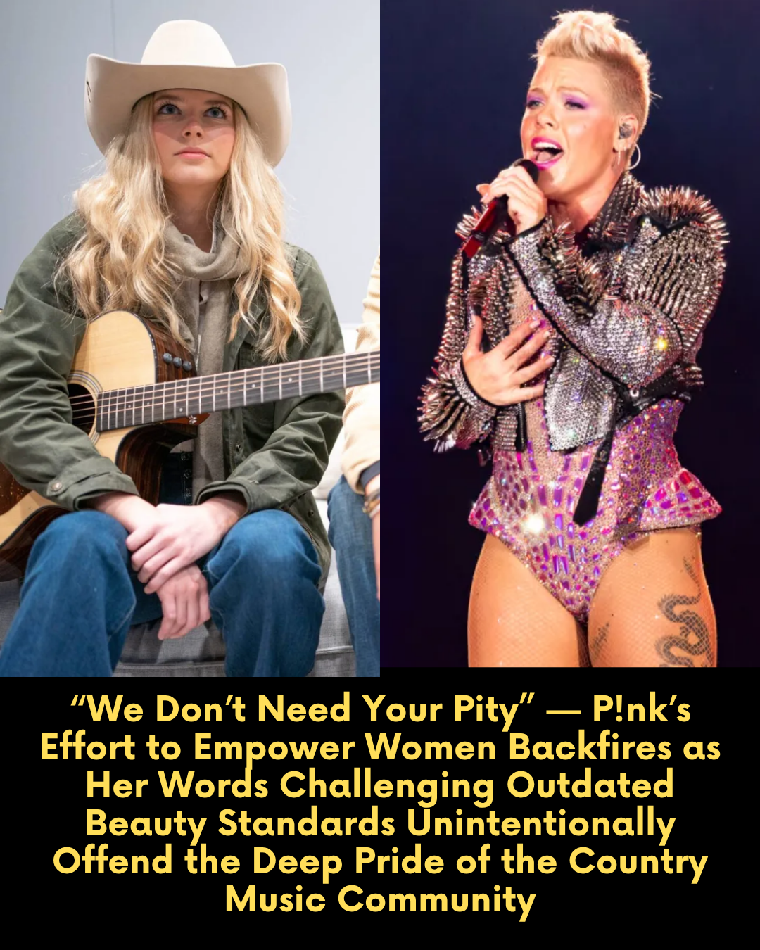 “We Don’t Need Your Pity” — P!nk’s Effort to Empower Women Backfires as Her Words Challenging Outdated Beauty Standards Unintentionally Offend the Deep Pride of the Country Music Community