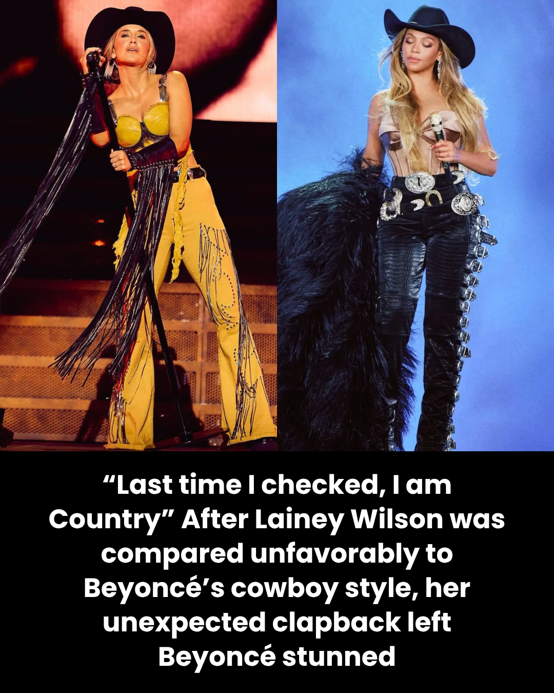 “Last time I checked, I am Country” After Lainey Wilson was compared unfavorably to Beyoncé’s cowboy style, her unexpected clapback left Beyoncé stunned