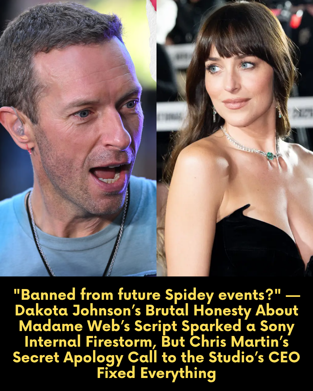 “Banned from future Spidey events?” — Dakota Johnson’s Brutal Honesty About Madame Web’s Script Sparked a Sony Internal Firestorm, But Chris Martin’s Secret Apology Call to the Studio’s CEO Fixed Everything