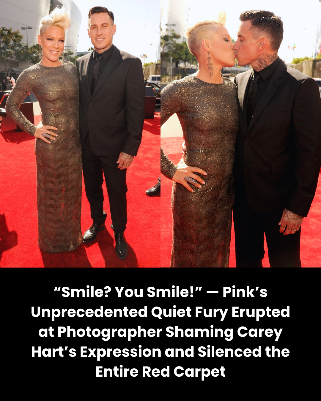 “Smile? You Smile!” — Pink’s Unprecedented Quiet Fury Erupted at Photographer Shaming Carey Hart’s Expression and Silenced the Entire Red Carpet