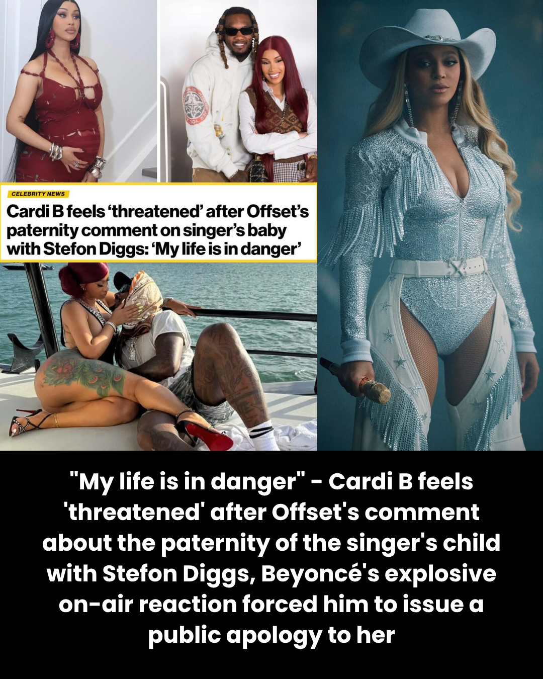 “My life is in danger” – Cardi B feels ‘threatened’ after Offset’s comment about the paternity of the singer’s child with Stefon Diggs, Beyoncé’s explosive on-air reaction forced him to issue a public apology to her.