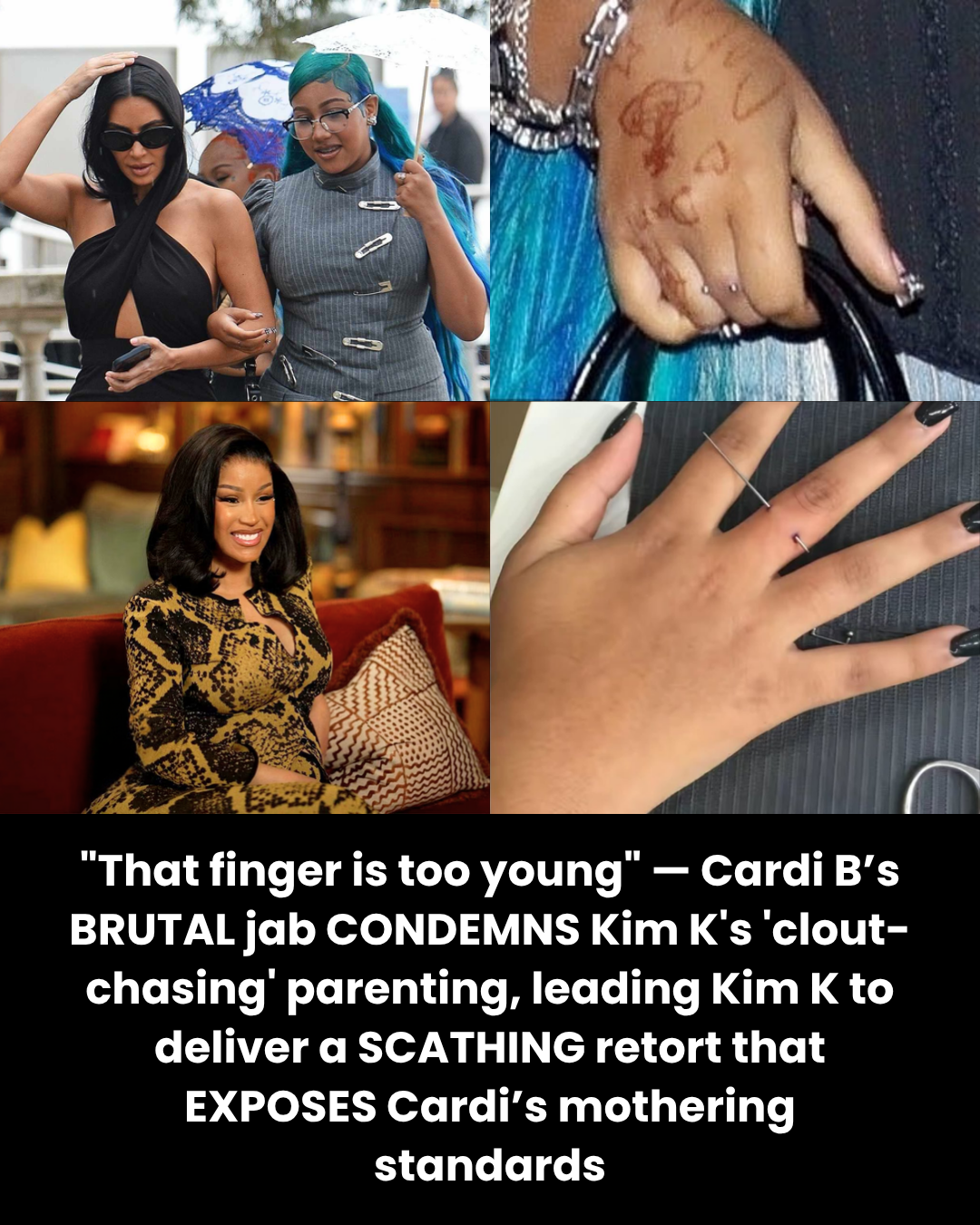 “That finger is too young” — Cardi B’s BRUTAL jab CONDEMNS Kim K’s ‘clout-chasing’ parenting, leading Kim K to deliver a SCATHING retort that EXPOSES Cardi’s mothering standards