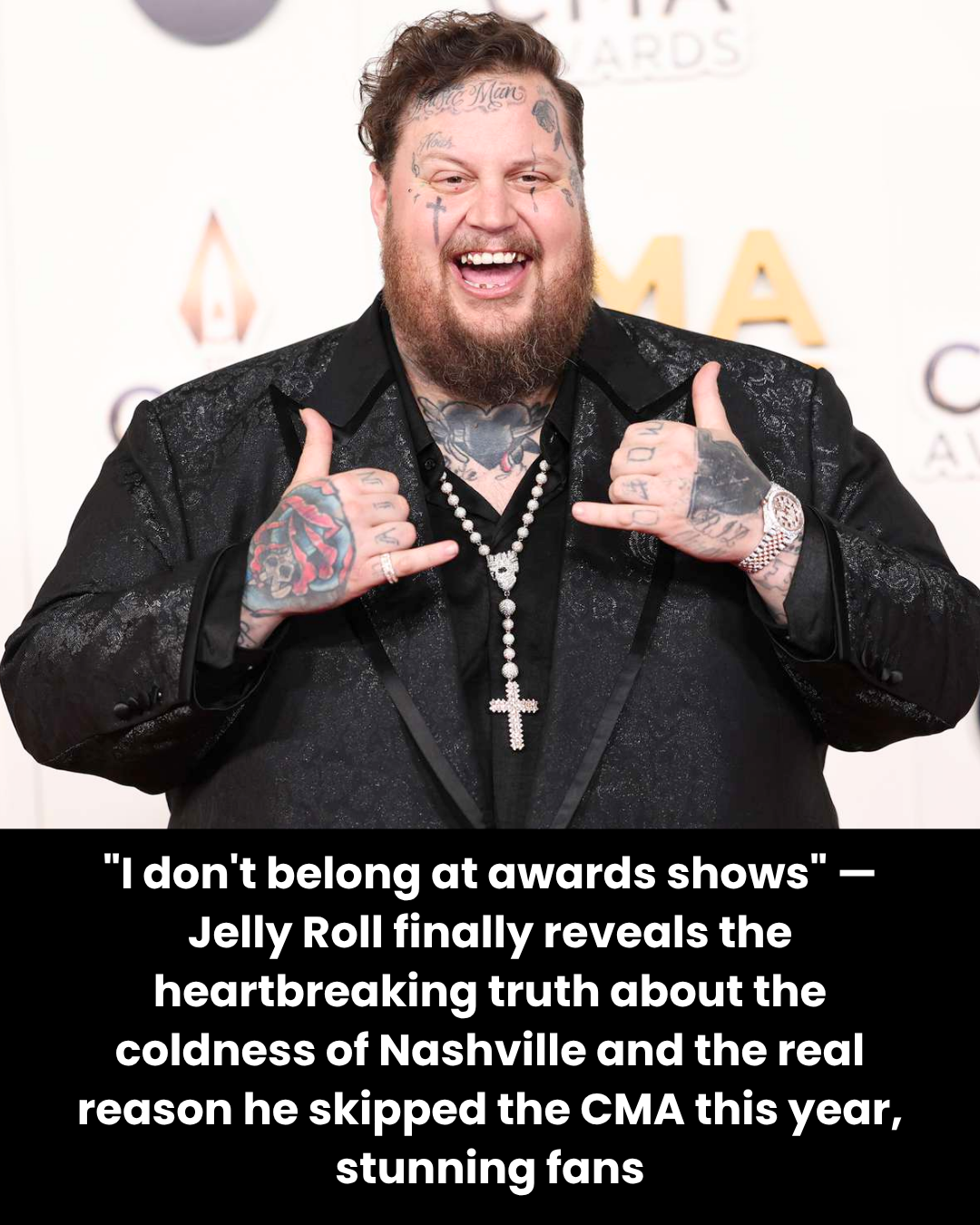 “I don’t belong at awards shows” — Jelly Roll finally reveals the heartbreaking truth about the coldness of Nashville and the real reason he skipped the CMA this year, stunning fans