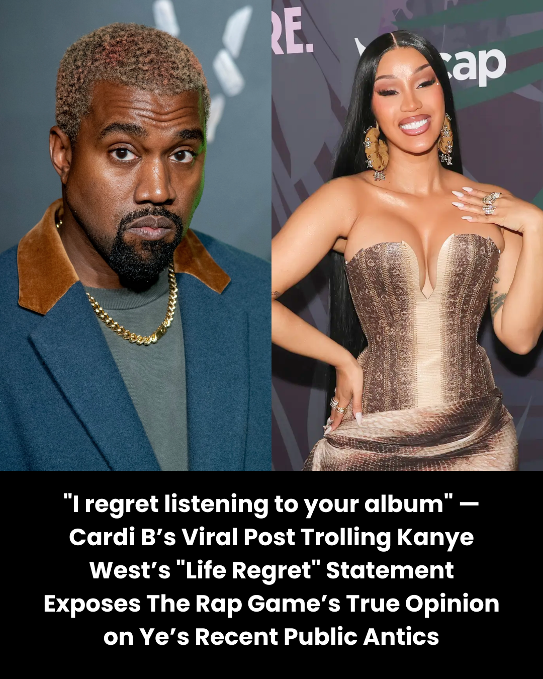 “I regret listening to your album” — Cardi B’s Viral Post Trolling Kanye West’s “Life Regret” Statement Exposes The Rap Game’s True Opinion on Ye’s Recent Public Antics