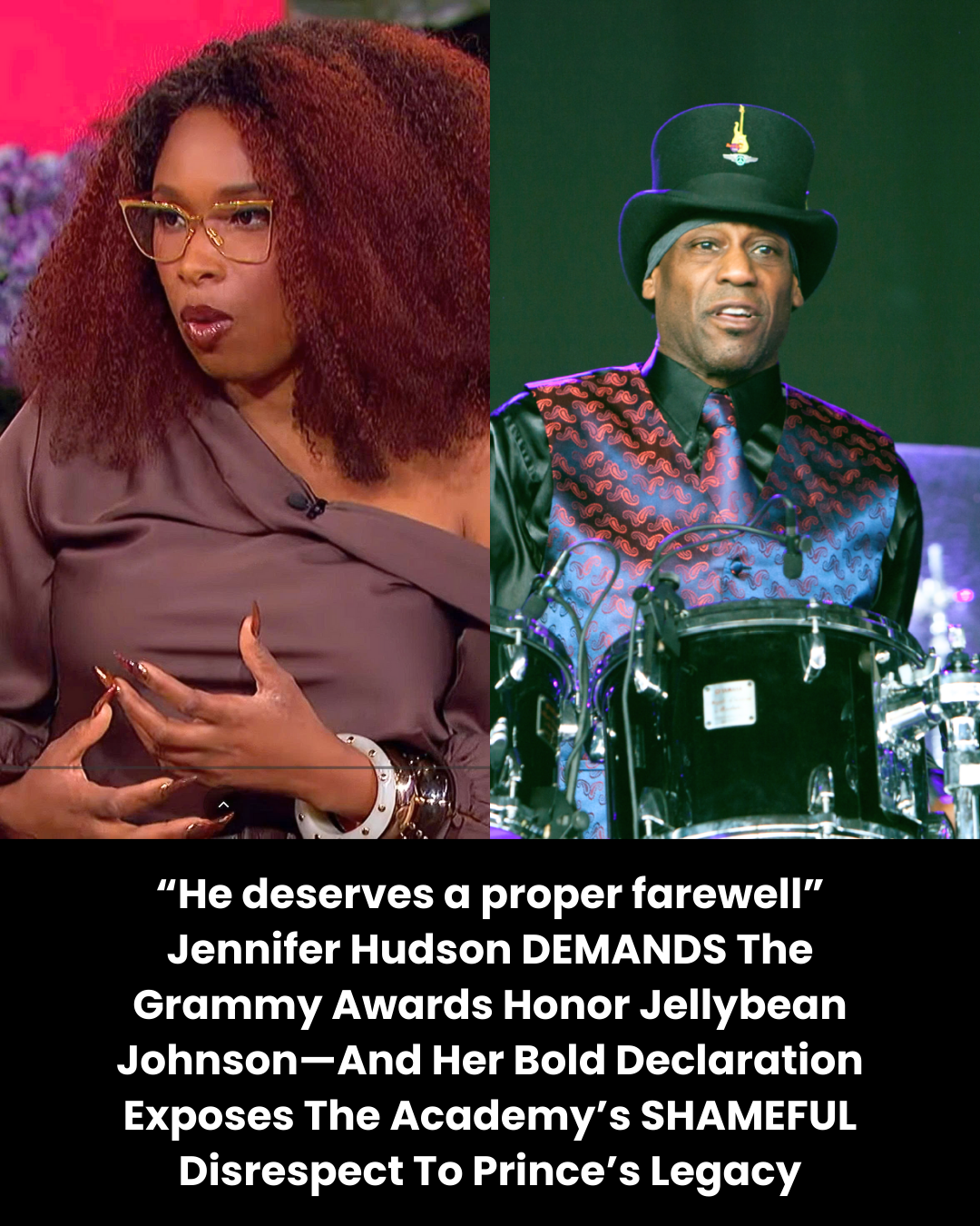 “He deserves a proper farewell” Jennifer Hudson DEMANDS The Grammy Awards Honor Jellybean Johnson—And Her Bold Declaration Exposes The Academy’s SHAMEFUL Disrespect To Prince’s Legacy