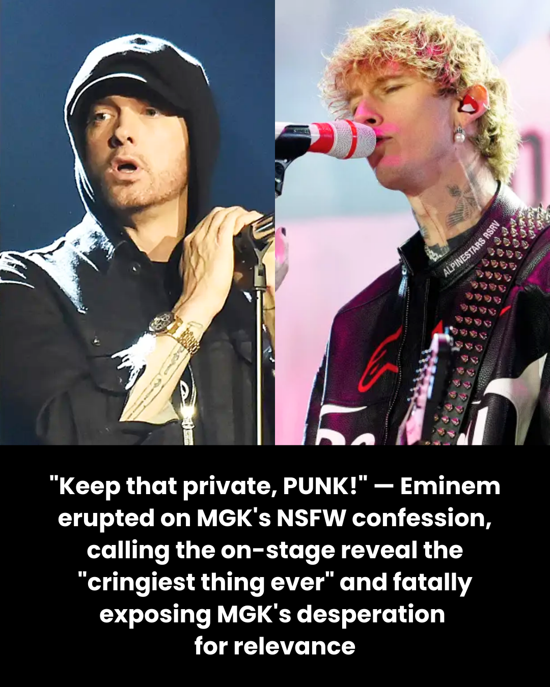“Keep that private, PUNK!” — Eminem erupted on MGK’s NSFW confession, calling the on-stage reveal the “cringiest thing ever” and fatally exposing MGK’s desperation  for relevance
