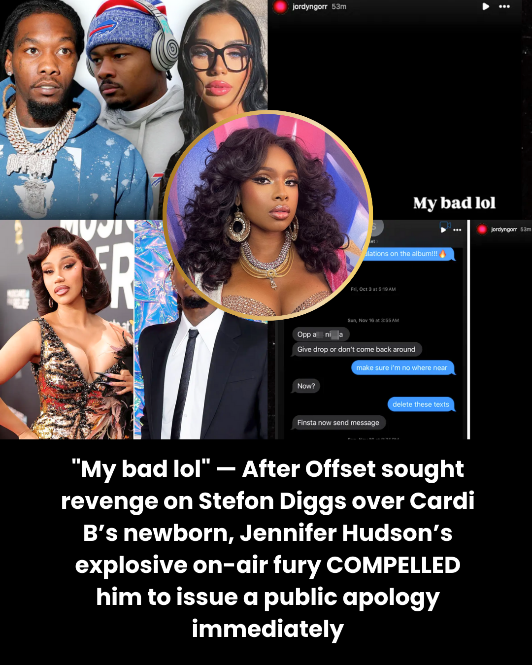 “My bad lol” — After Offset sought revenge on Stefon Diggs over Cardi B’s newborn, Jennifer Hudson’s explosive on-air fury COMPELLED him to issue a public apology immediately
