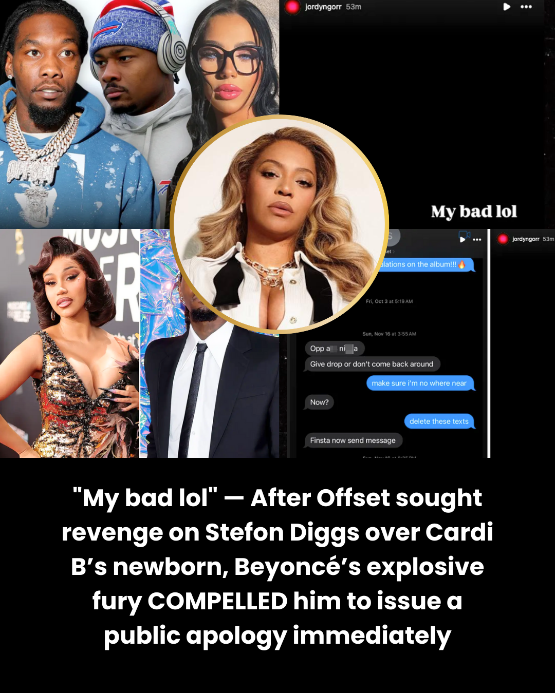 “My bad lol” — After Offset sought revenge on Stefon Diggs over Cardi B’s newborn, Beyoncé’s explosive fury COMPELLED him to issue a public apology immediately
