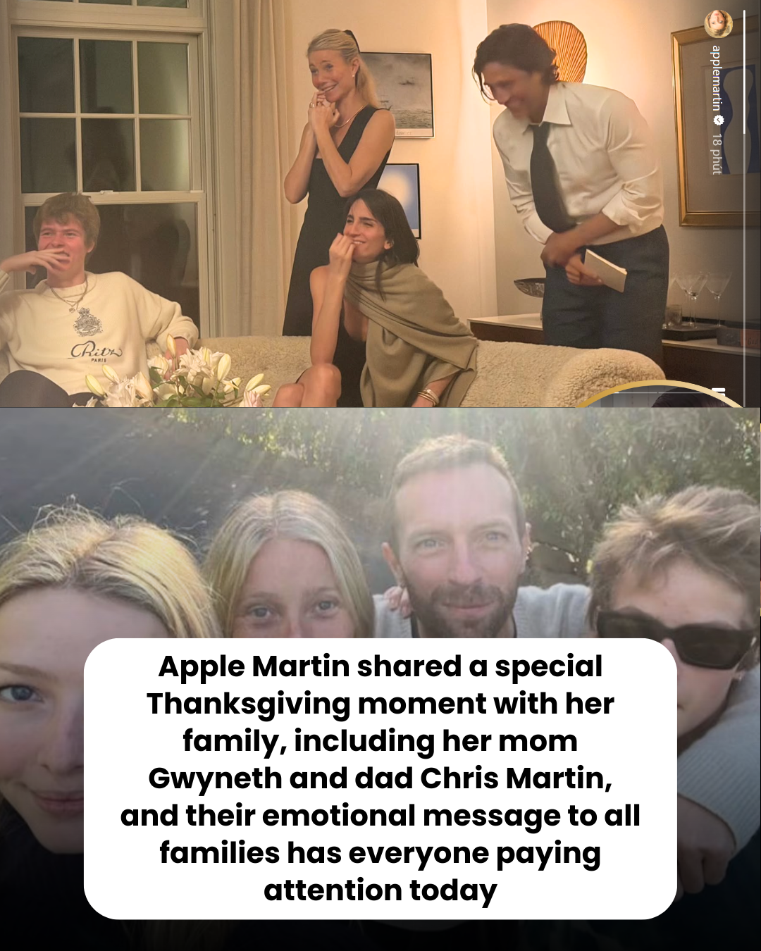 Apple Martin shared a special Thanksgiving moment with her family, including her mom Gwyneth and dad Chris Martin, and their emotional message to all families has everyone paying attention today