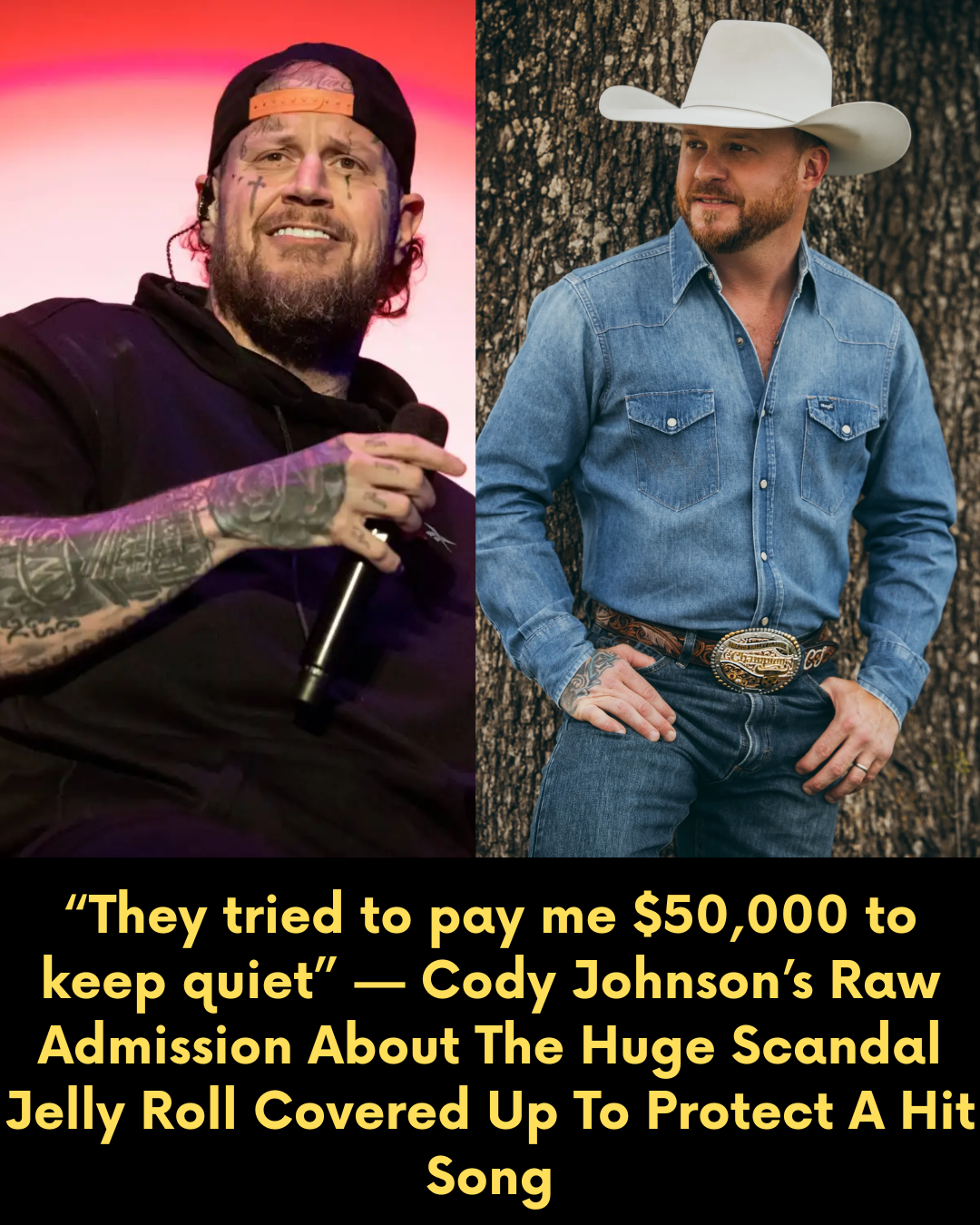 “They tried to pay me $50,000 to keep quiet” — Cody Johnson’s Raw Admission About The Huge Scandal Jelly Roll Covered Up To Protect A Hit Song