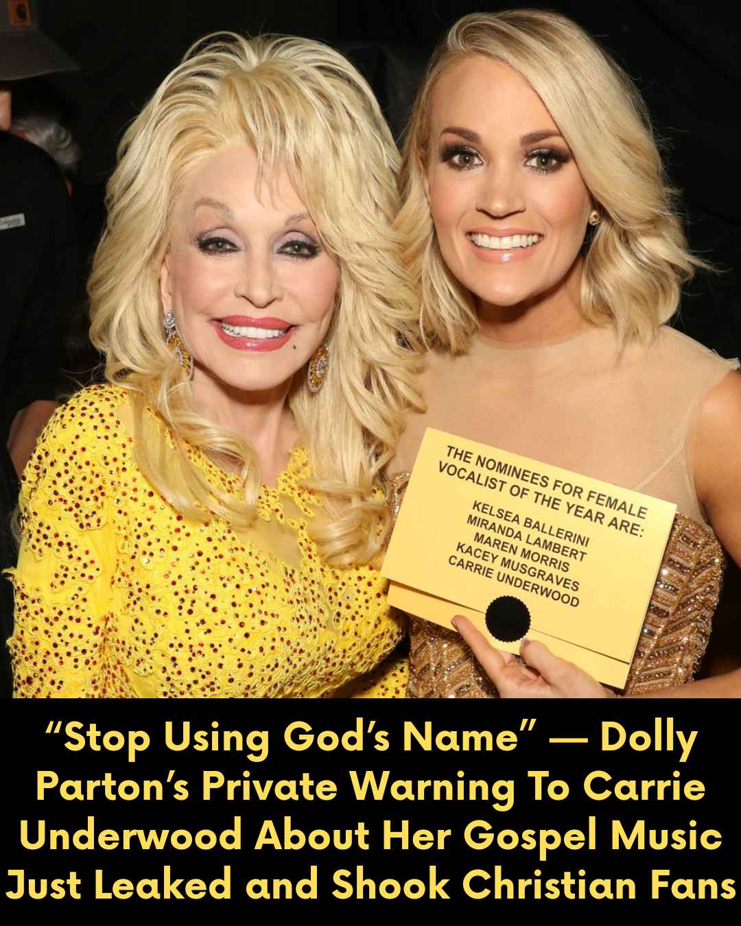 “Stop Using God’s Name” — Dolly Parton’s Private Warning To Carrie Underwood About Her Gospel Music Just Leaked and Shook Christian Fans