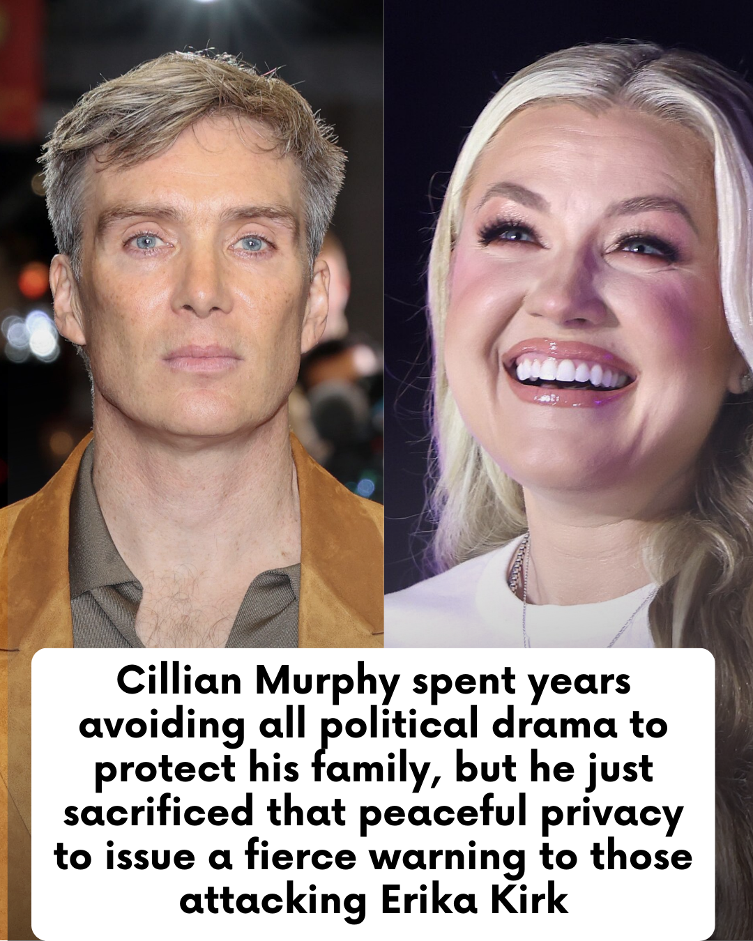 Cillian Murphy spent years avoiding all political drama to protect his family, but he just sacrificed that peaceful privacy to issue a fierce warning to those attacking Erika Kirk