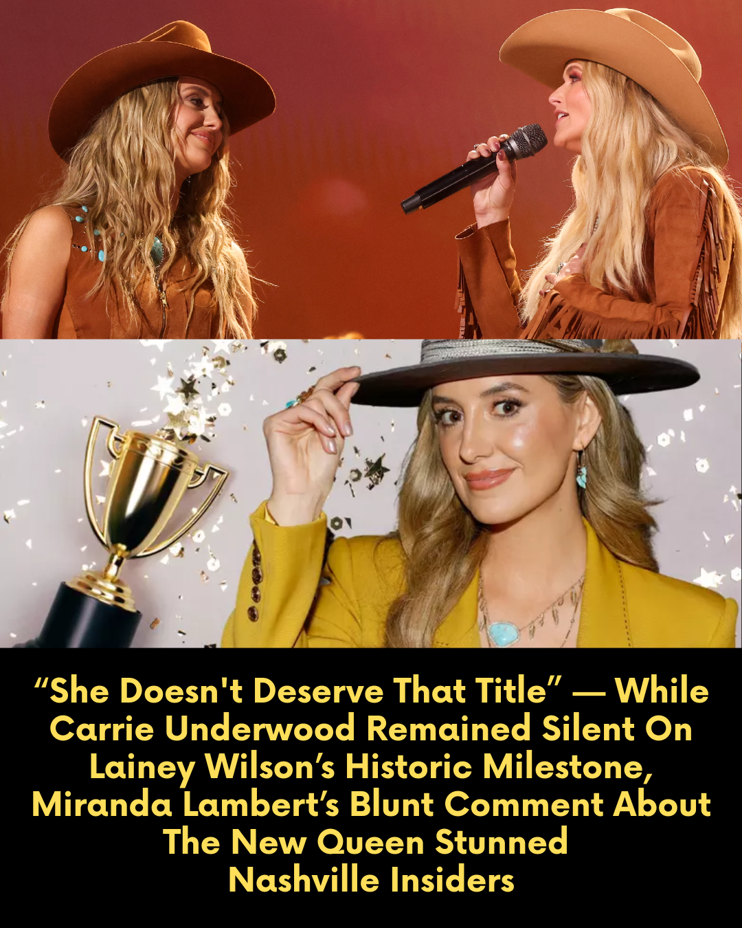 “She Doesn’t Deserve That Title” — While Carrie Underwood Remained Silent On Lainey Wilson’s Historic Milestone, Miranda Lambert’s Blunt Comment About The New Queen Stunned Nashville Insiders