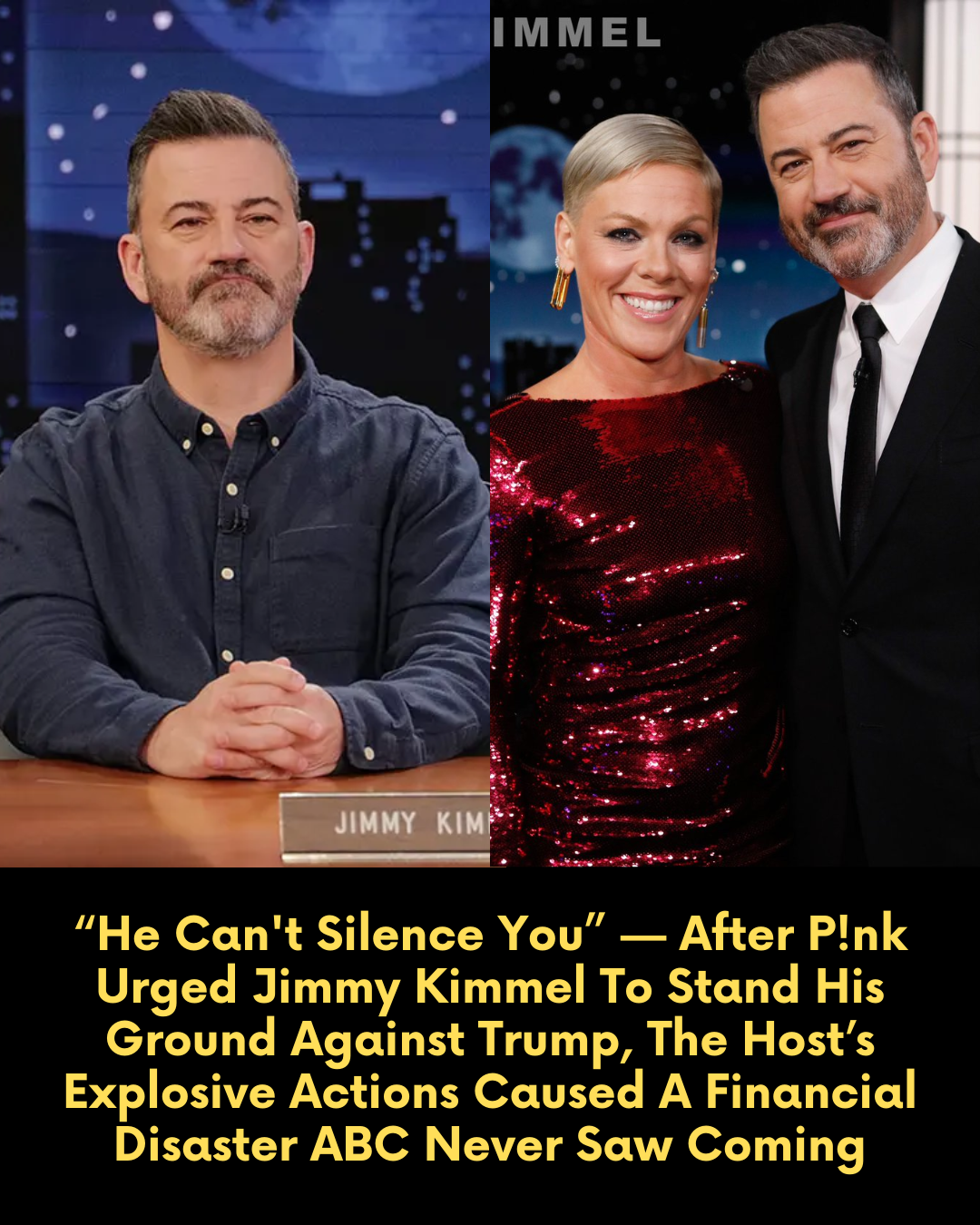 “He Can’t Silence You” — After P!nk Urged Jimmy Kimmel To Stand His Ground Against Trump, The Host’s Explosive Actions Caused A Financial Disaster ABC Never Saw Coming