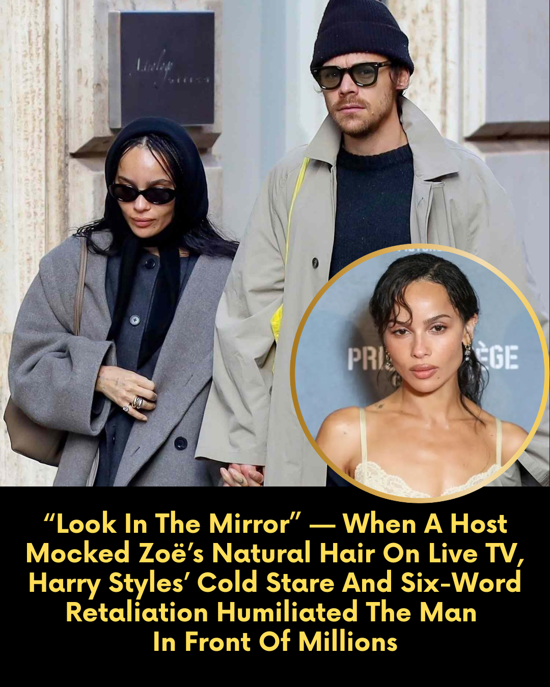 “Look In The Mirror” — When A Host Mocked Zoë’s Natural Hair On Live TV, Harry Styles’ Cold Stare And Six-Word Retaliation Humiliated The Man In Front Of Millions