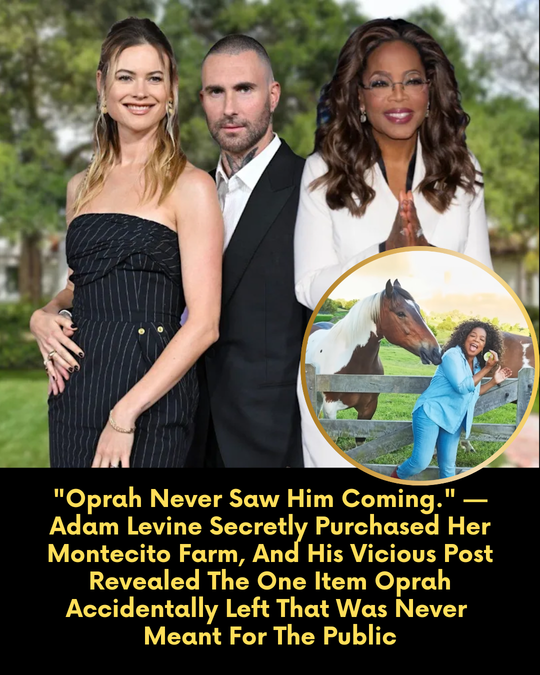 “Oprah Never Saw Him Coming.” — Adam Levine Secretly Purchased Her Montecito Farm, And His Vicious Post Revealed The One Item Oprah Accidentally Left That Was Never Meant For The Public