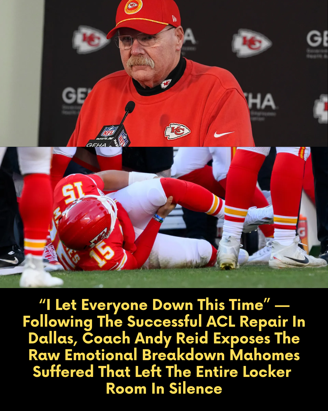 “I Let Everyone Down This Time” — Following The Successful ACL Repair In Dallas, Coach Andy Reid Exposes The Raw Emotional Breakdown Mahomes Suffered That Left The Entire Locker Room In Silence