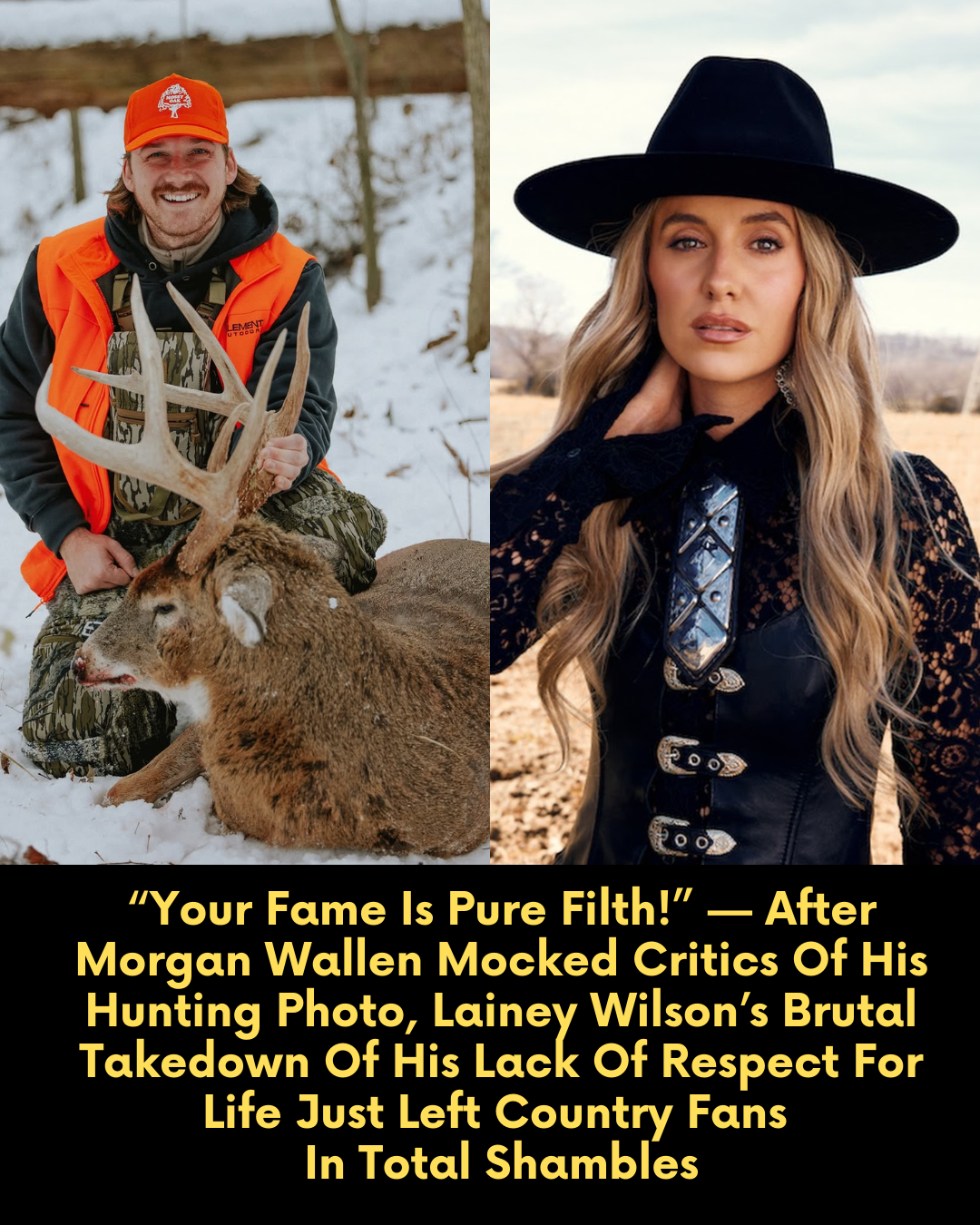 “Your Fame Is Pure Filth!” — After Morgan Wallen Mocked Critics Of His Hunting Photo, Lainey Wilson’s Brutal Takedown Of His Lack Of Respect For Life Just Left Country Fans In Total Shambles