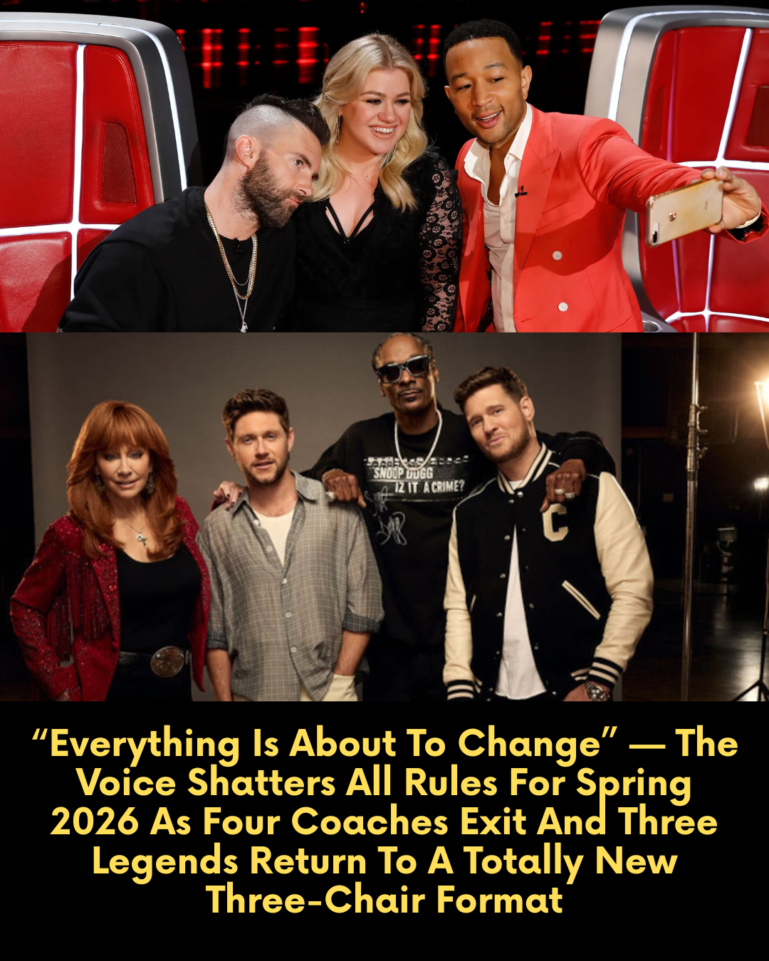 “Everything Is About To Change” — The Voice Shatters All Rules For Spring 2026 As Four Coaches Exit And Three Legends Return To A Totally New Three-Chair Format