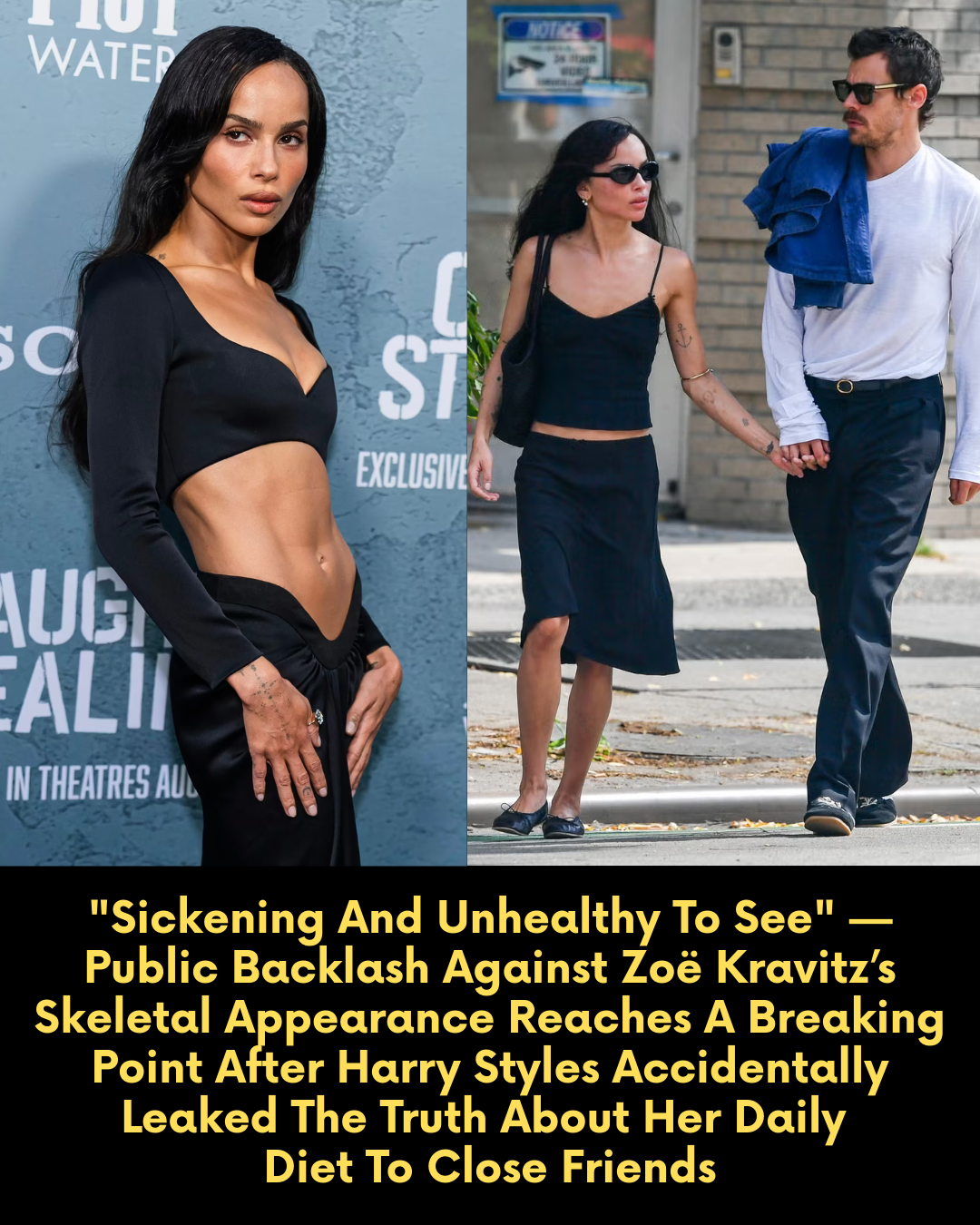 “Sickening And Unhealthy To See” — Public Backlash Against Zoë Kravitz’s Skeletal Appearance Reaches A Breaking Point After Harry Styles Accidentally Leaked The Truth About Her Daily Diet To Close Friends