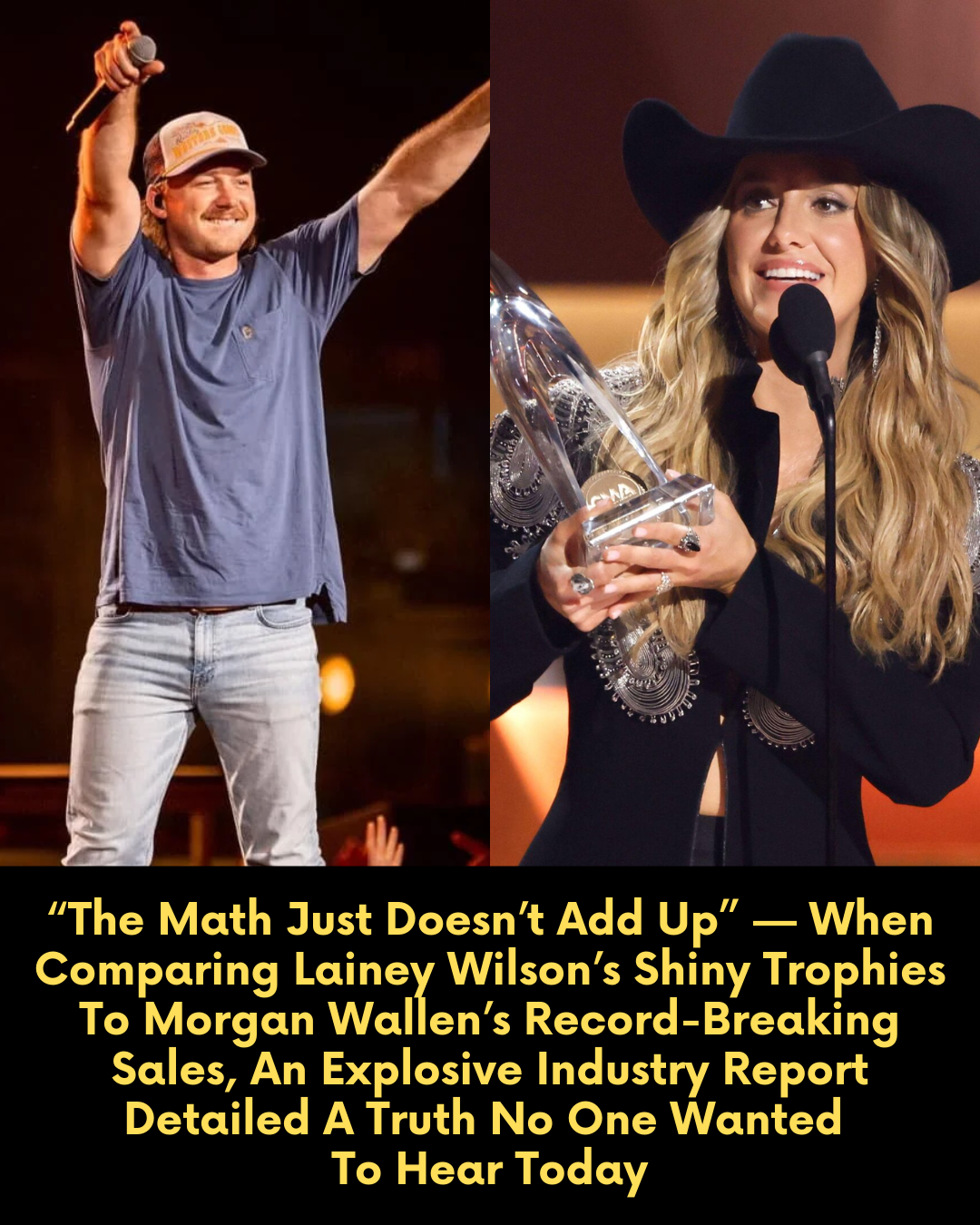 “The Math Just Doesn’t Add Up” — When Comparing Lainey Wilson’s Shiny Trophies To Morgan Wallen’s Record-Breaking Sales, An Explosive Industry Report Detailed A Truth No One Wanted To Hear Today