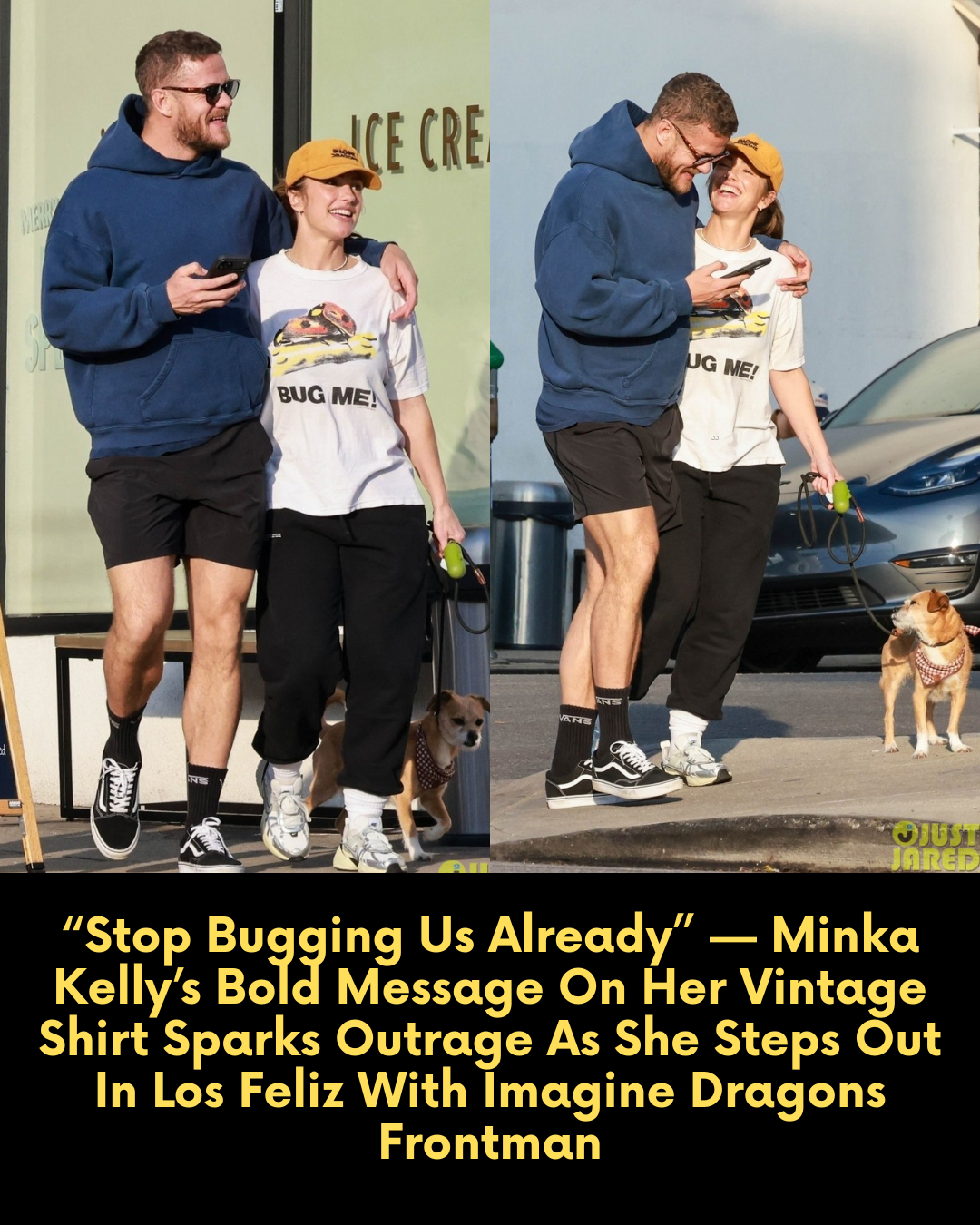 “Stop Bugging Us Already” — Minka Kelly’s Bold Message On Her Vintage Shirt Sparks Outrage As She Steps Out In Los Feliz With Imagine Dragons Frontman