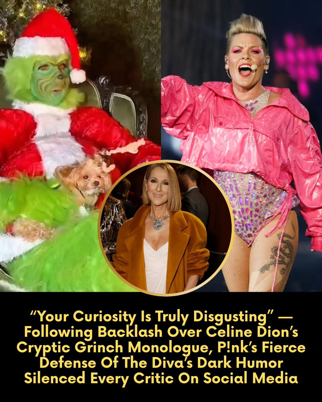“Your Curiosity Is Truly Disgusting” — Following Backlash Over Celine Dion’s Cryptic Grinch Monologue, P!nk’s Fierce Defense Of The Diva’s Dark Humor Silenced Every Critic On Social Media