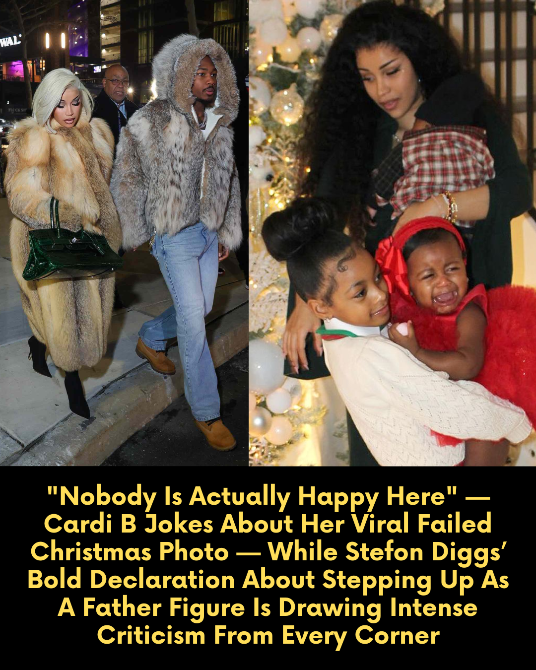 “Nobody Is Actually Happy Here” — Cardi B Jokes About Her Viral Failed Christmas Photo — While Stefon Diggs’ Bold Declaration About Stepping Up As A Father Figure Is Drawing Intense Criticism From Every Corner