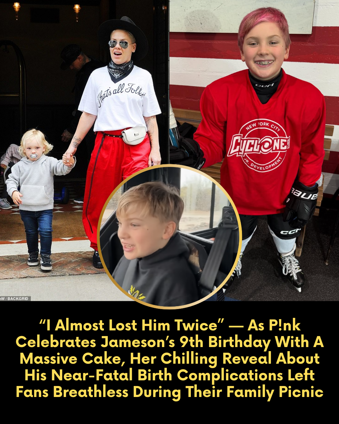 “I Almost Lost Him Twice” — As P!nk Celebrates Jameson’s 9th Birthday With A Massive Cake, Her Chilling Reveal About His Near-Fatal Birth Complications Left Fans Breathless During Their Family Picnic