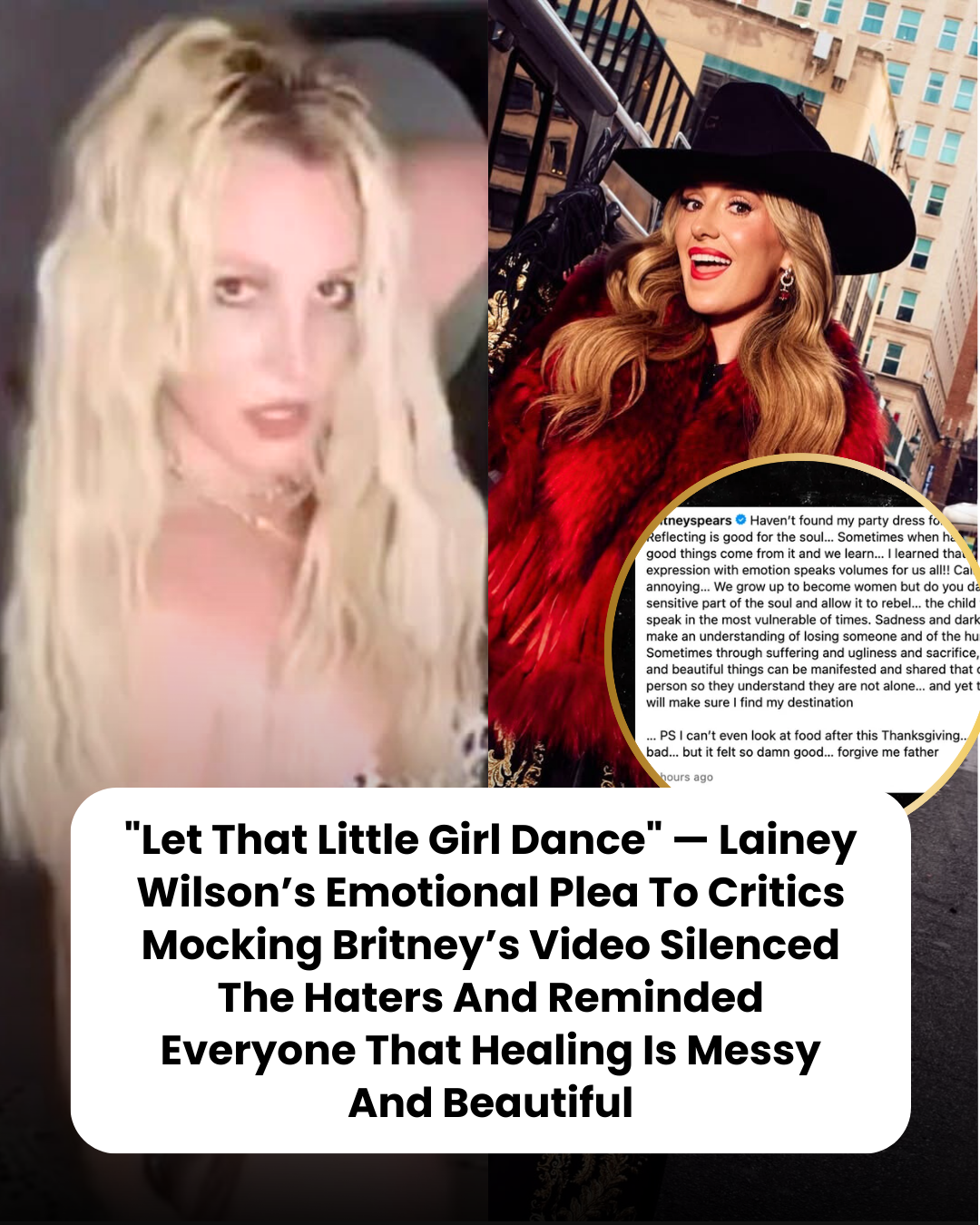“Let That Little Girl Dance” — Lainey Wilson’s Emotional Plea To Critics Mocking Britney’s Video Silenced The Haters And Reminded Everyone That Healing Is Messy And Beautiful