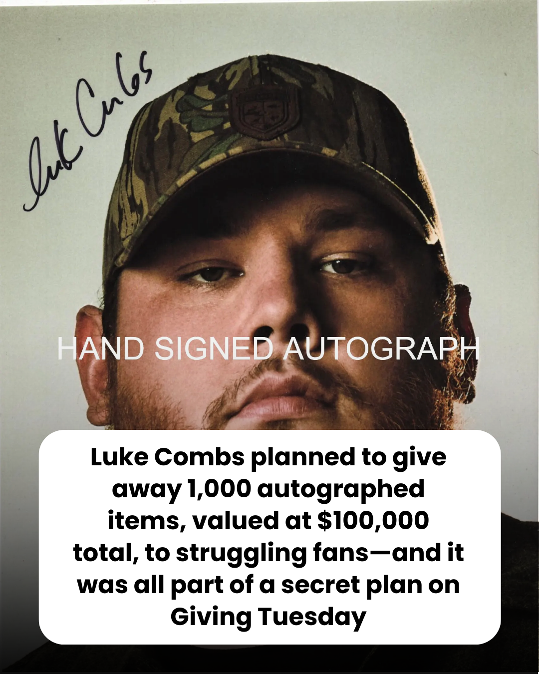 Luke Combs planned to give away 1,000 autographed items, valued at $100,000 total, to struggling fans—and it was all part of a secret plan on Giving Tuesday
