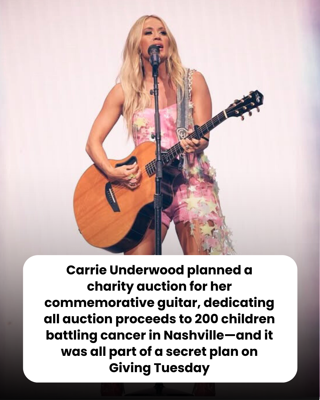 Carrie Underwood planned a charity auction for her commemorative guitar, dedicating all auction proceeds to 200 children battling cancer in Nashville—and it was all part of a secret plan on Giving Tuesday