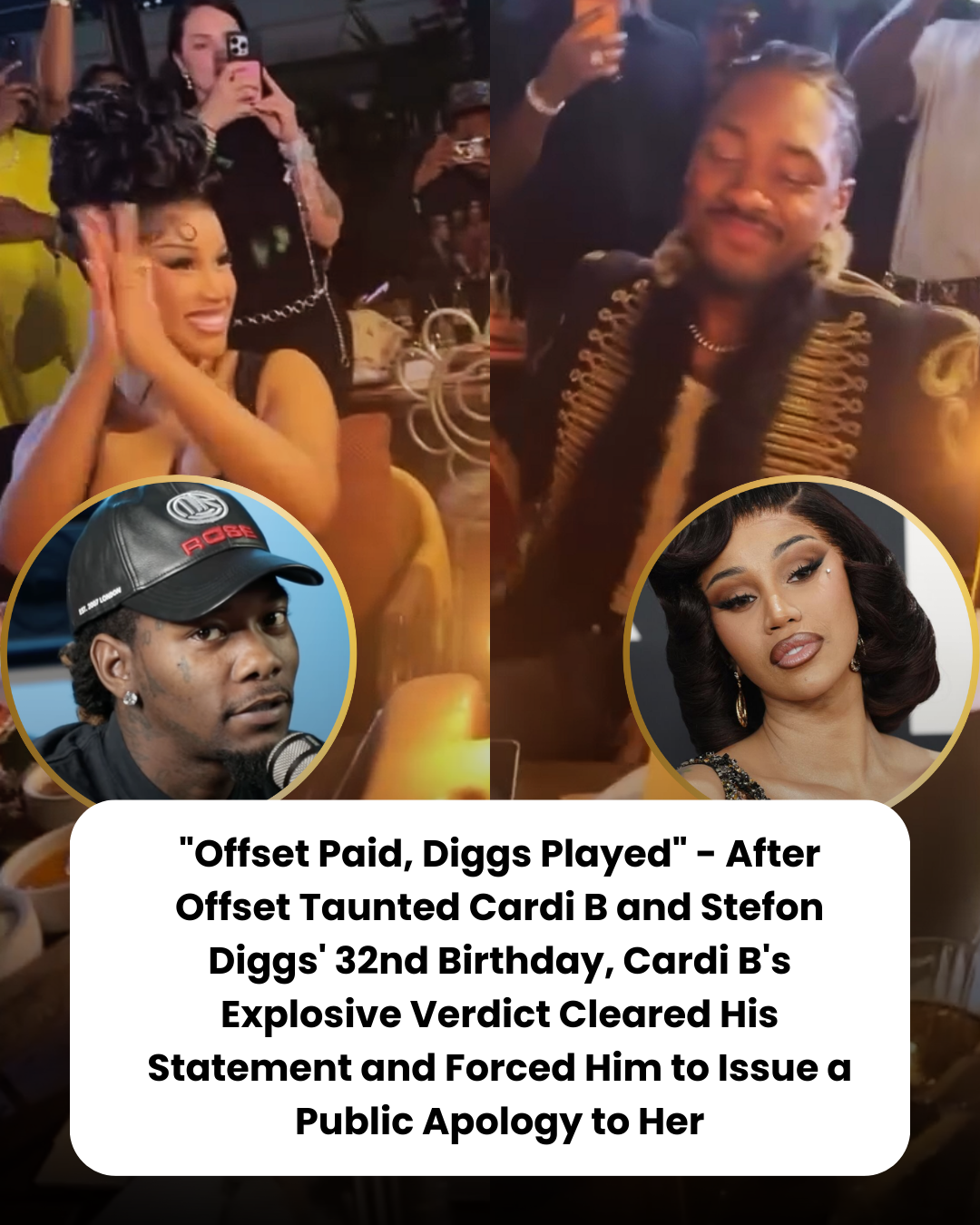 “Offset Paid, Diggs Played” – After Offset Taunted Cardi B and Stefon Diggs’ 32nd Birthday, Cardi B’s Explosive Verdict Cleared His Statement and Forced Him to Issue a Public Apology to Her