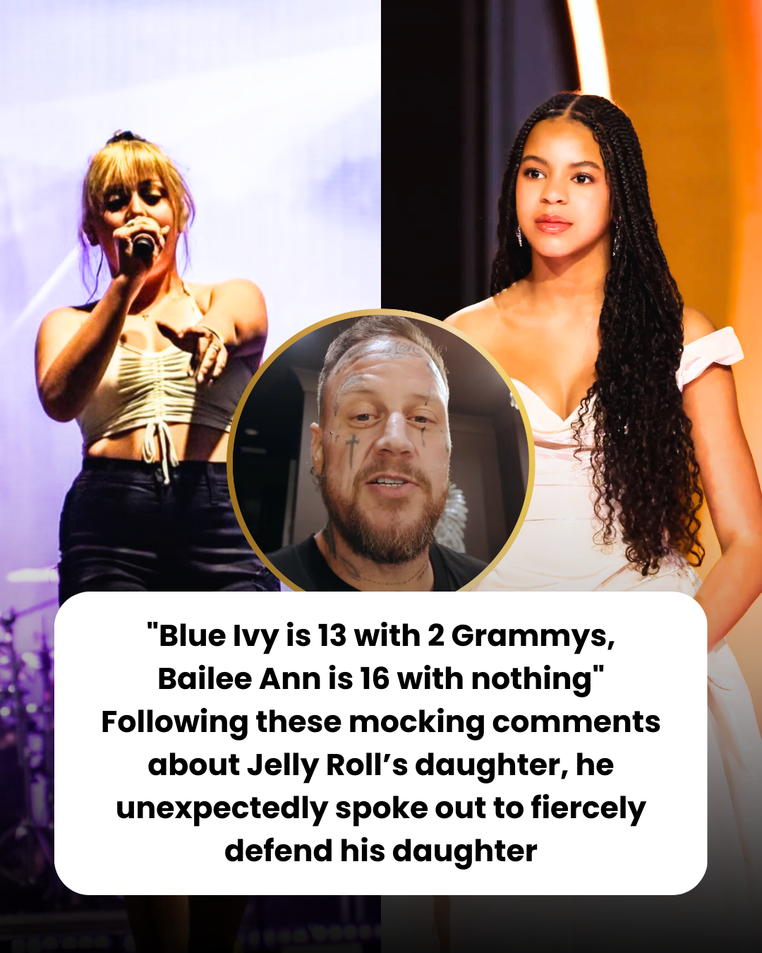 “Blue Ivy is 13 with 2 Grammys, Bailee Ann is 16 with nothing” Following these mocking comments about Jelly Roll’s daughter, he unexpectedly spoke out to fiercely defend his daughter