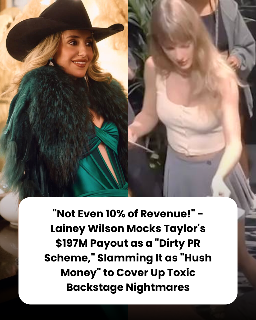 “Not Even 10% of Revenue!” – Lainey Wilson Mocks Taylor’s $197M Payout as a “Dirty PR Scheme,” Slamming It as “Hush Money” to Cover Up Toxic Backstage Nightmares