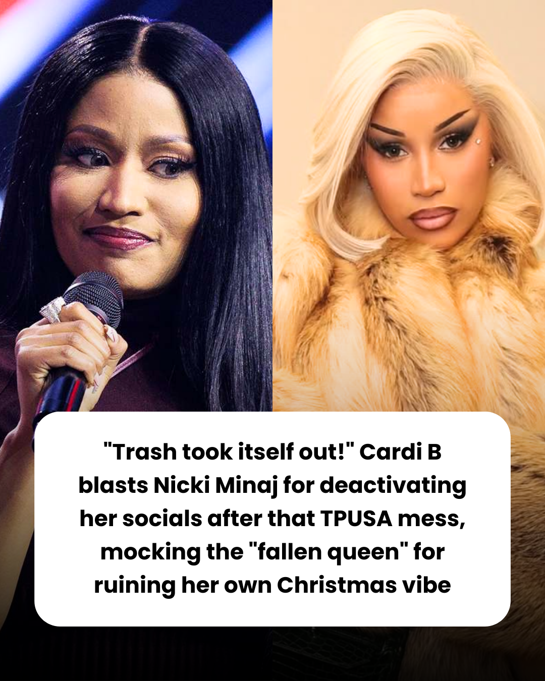 “Trash took itself out!” Cardi B blasts Nicki Minaj for deactivating her socials after that TPUSA mess, mocking the “fallen queen” for ruining her own Christmas vibe