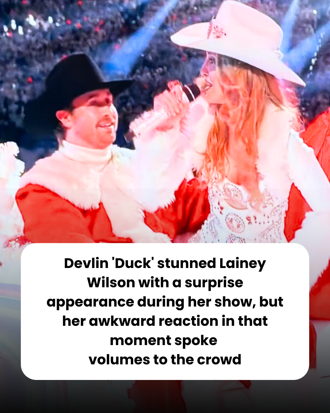 Devlin ‘Duck’ stunned Lainey Wilson with a surprise appearance during her show, but her awkward reaction in that moment spoke  volumes to the crowd