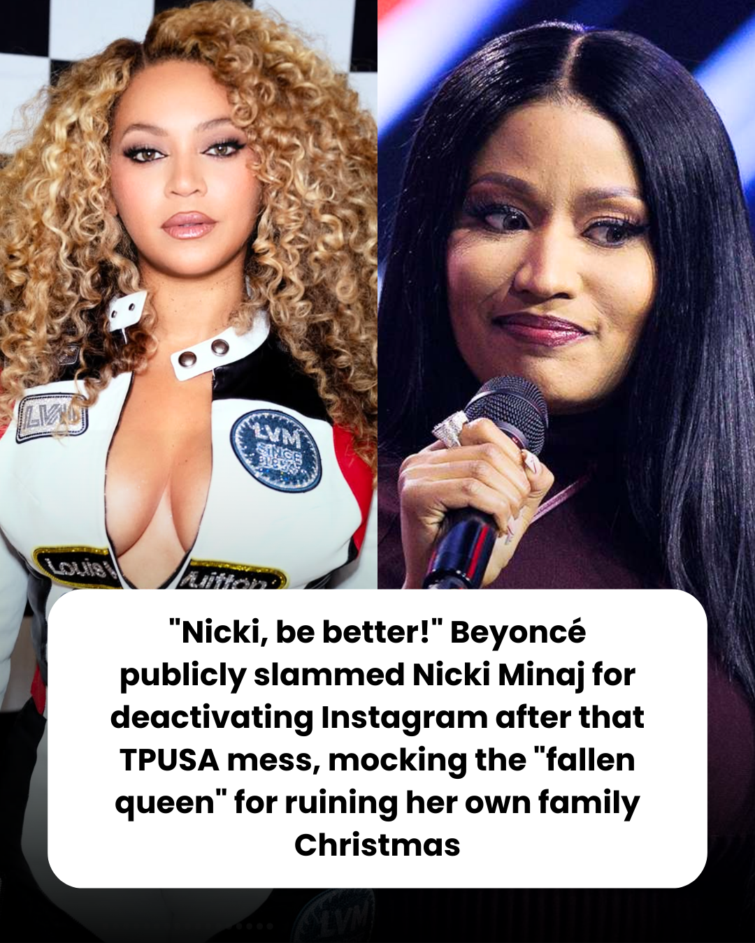 “Nicki, be better!” Beyoncé publicly slammed Nicki Minaj for deactivating Instagram after that TPUSA mess, mocking the “fallen queen” for ruining her own family Christmas
