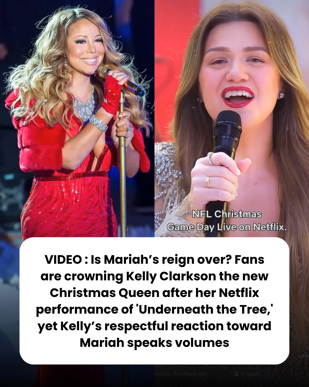 VIDEO : Is Mariah’s reign over? Fans are crowning Kelly Clarkson the new Christmas Queen after her Netflix performance of ‘Underneath the Tree,’ yet Kelly’s respectful reaction toward Mariah speaks volumes